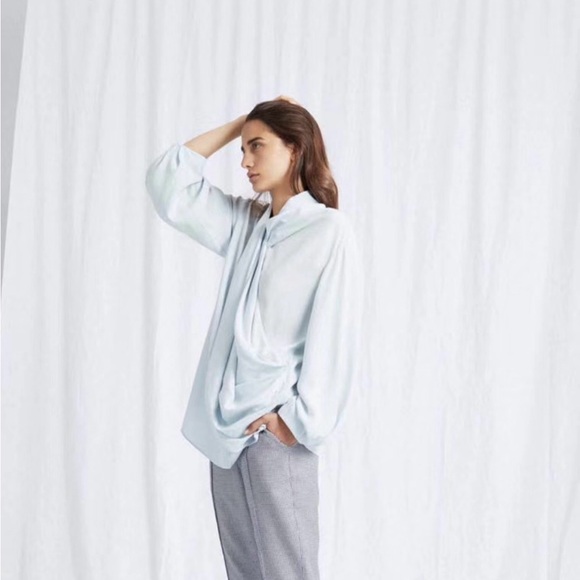 Acler Asymmetric Draped Silk Touch Top - Ice Blue - New With Tags - Picture 1 of 4